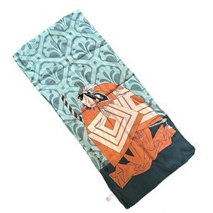 Vintage Art Institute of Chicago Sill Scarf Kabuki Japanese print aqua oblong